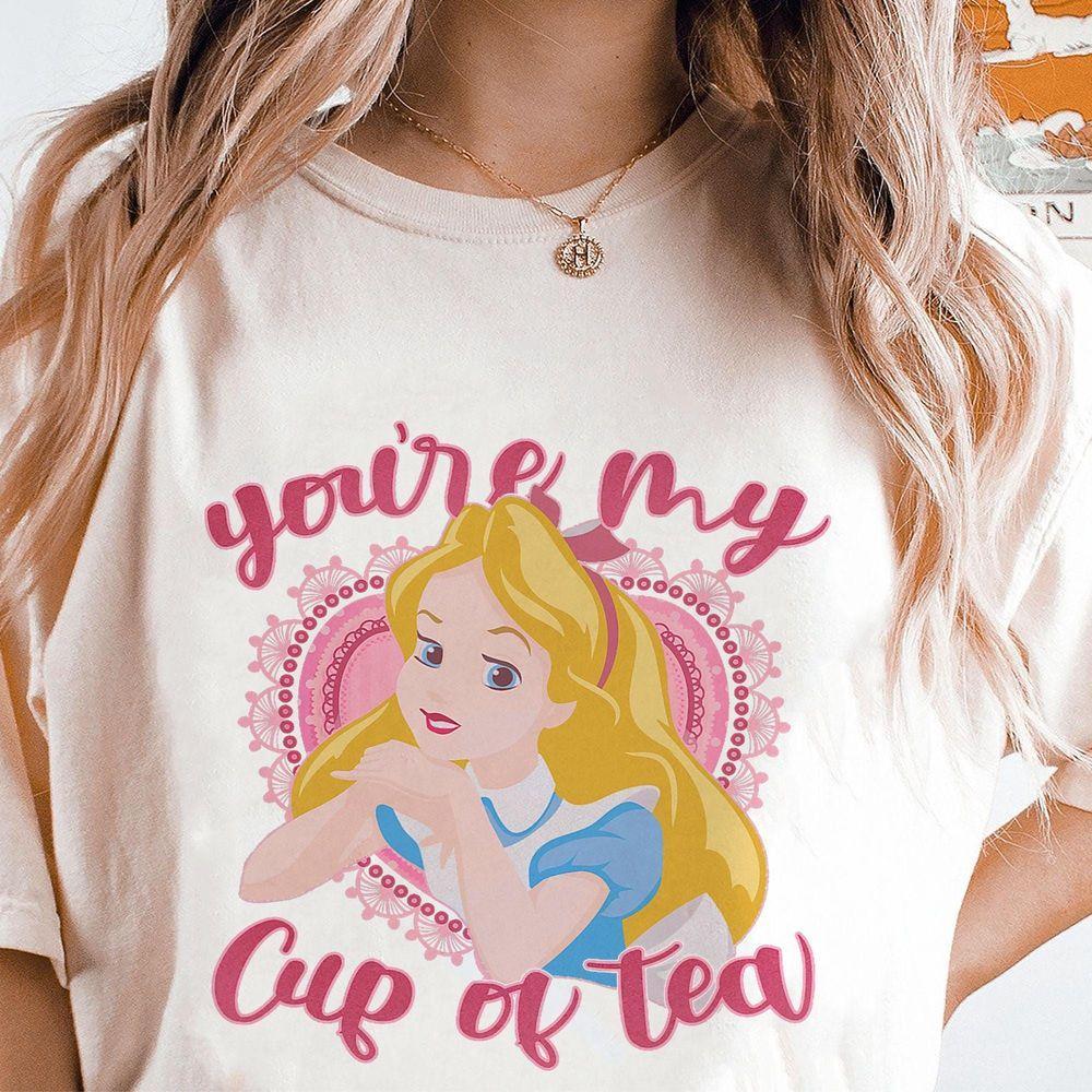 Alice In Wonderland Alice Cup Of Tea Shirtalice Valentines Shirt Gift For Her Custom Disney Valentine's Day Sweatshirt Hha003 Graphic Printed Merch
